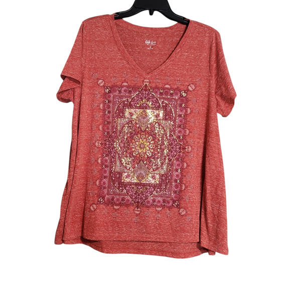 Style & Co. Boho Orange Red V-Neck Short Sleeve Graphic Tee 1X - Picture 9 of 9